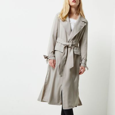 Light grey belted duster coat